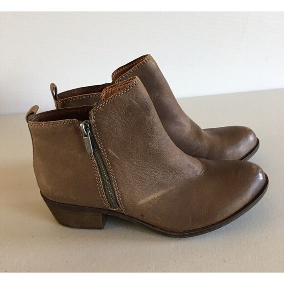LUCKY BRAND Ankle Boots Brown Leather Basel Double Side Zip Booties Women Sz 9 - Picture 2 of 13